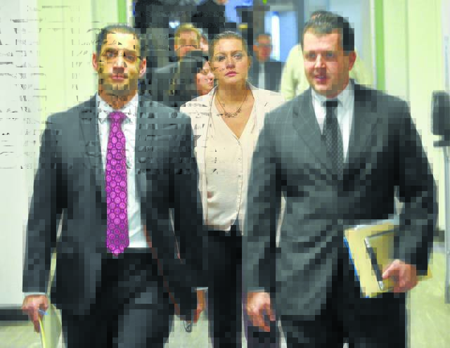 Luzerne County District Attorney Stefanie Salavantis, center, follows Assistant District Attorneys Jarrett Ferentino, left, and Sam Sanguedolce to the Luzerne County Detectives office during the Hugo Selenski murder trial in 2015. Sanguedolce is set to be sworn in as DA today as Salavantis departs to run for county judge.
                                 Times Leader file photo