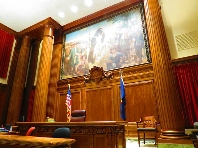 <p>One of the courtrooms in the historic Luzerne County Courthouse is seen last week. Three candidates are vying for two seats on the county bench this election cycle, with six judges up for retention.</p>
<p>Roger DuPuis | Times Leader</p>