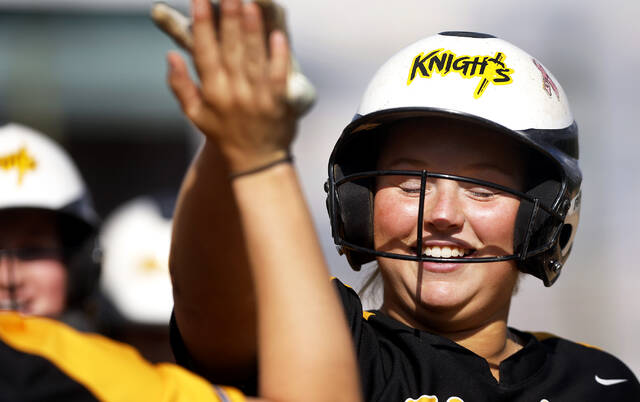 129577076_web1_leh_hr3_faa
Lake-Lehmans Rylie Bucknavage is congratulated as she enters the dugout after scoring in the third inning against Holy Redeemer Monday. Bucknavage doubled and then circled the bases on a throwing error on the hit.
Fred Adams | for Times Leader