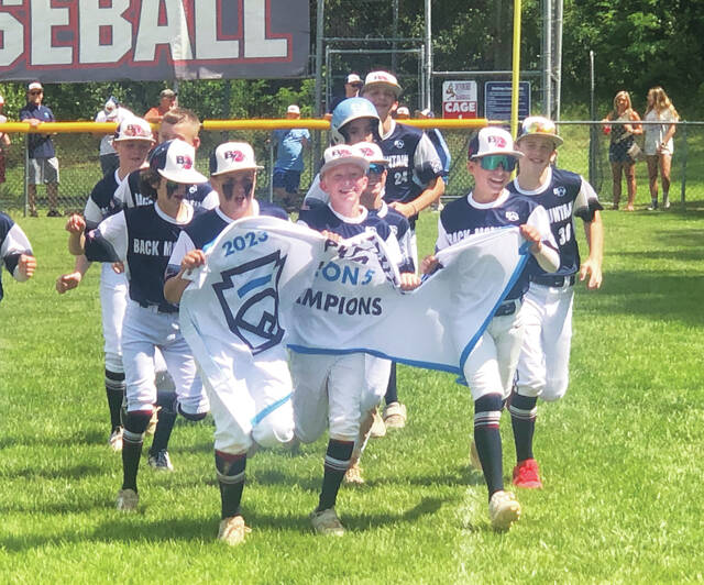 129843123_web1_BMN-2
Back Mountain National takes a victory laps after defeating Abington 15-5 Saturday morning at the Dunmore Little League for the Section 5 Little League Major Baseball championship.
John Erzar | Times Leader