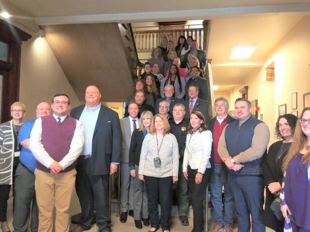 130473828_web1_annex1
Workers and elected officials from Luzerne County government and the Hazleton area gathered for a group photo during Thursdays official opening of a southern county annex in Hazleton City Hall.
Jennifer Learn-Andes | Times Leader