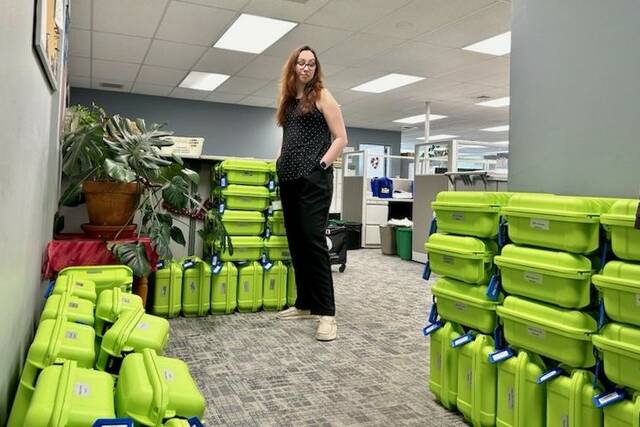 130545660_web1_emily
Luzerne County acting election director Emily Cook eyes new electronic poll books from Knowink that have been packed up in the election bureau for April 23 primary election polling places. The books are used for voter sign-in.
Jennifer Learn-Andes | Times Leader