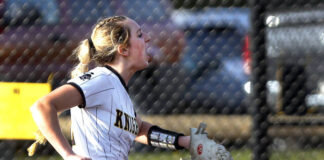 
			
				                                Lake-Lehman starting pitcher Hannah Chipego reacts after getting a strikeout to end the Black Knights’ 3-1 win over Holy Redeemer.
                                 Fred Adams | For Times Leader

			
		