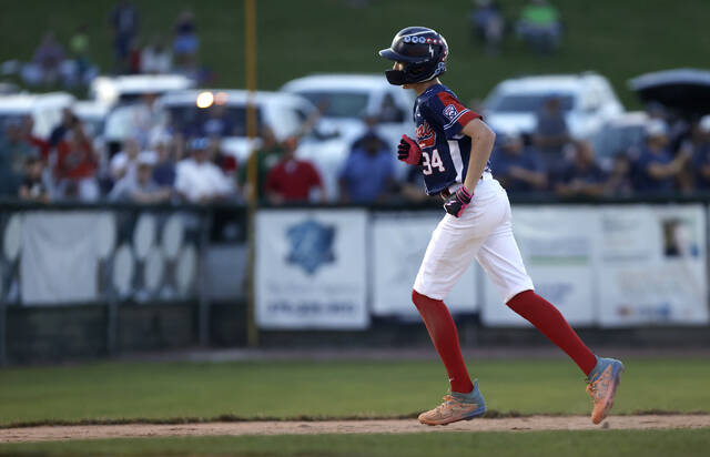 130757544_web1_bk_vv5_faa
Back Mountain Nationals Ben Nulton runs the bases after hitting a home run in the third inning.
Fred Adams | For Times Leader