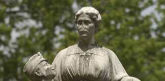 
			
				                                This 2005 photo shows the deteriorated condition of the Ellen Webster Palmer statue before it was removed from the Luzerne County Courthouse grounds in 2007.
                                 File Photo

			
		