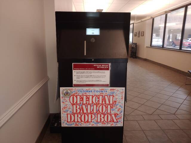 131446020_web1_drop-box
Luzerne Countys Election Board approved a pilot program to use this drop box in the Penn Place Building lobby in Wilkes-Barre for the May 20 primary election. It has a camera and other added security features.
Times Leader File Photo