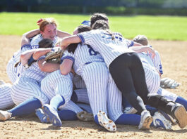 
			
				                                Mid Valley starting pitcher Ava Hazelton (left top) is all smiles as her teammates celebrated their 6-4 win over Lake-Lehman for the District 2 Class 3A softball title.
                                 Tony Callaio | For Times Leader

			
		