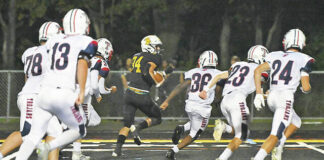 
			
				                                Lake-Lehman’s Jaydon Skipalis (34) runs away from a crowd of Nanticoke Area defenders on his way to a 39-yard touchdown on Friday night.
                                 Tony Callaio | For Times Leader

			
		