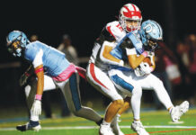 
			
				                                Dallas cornerback Tyce Mason intercepts a pass in the end zone meant for Crestwood wide receiver Jack Rodgers to end the first half.
                                 Fred Adams | For Times Leader

			
		