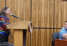 
			
				                                Wilkes-Barre/Scranton International Airport Assistant Executive Director Betty J. Teichman addresses Luzerne County Council about a proposed airport partnership agreement with Lackawanna County during Tuesday’s council work session. Councilman Jimmy Sabatino looks on.
 
			
		