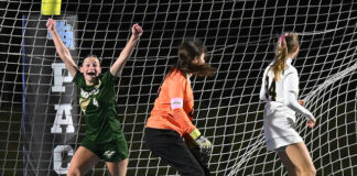 
			
				                                Wyoming Area’s Kinley Park (4) raises her arms in the air after sneaking the ball past Lake-Lehman’s Savannah Remus (34) and goalie Kathryn Morgan, putting the Warriors up 2-1 in the second half.
                                 Tony Callaio | For Times Leader

			
		