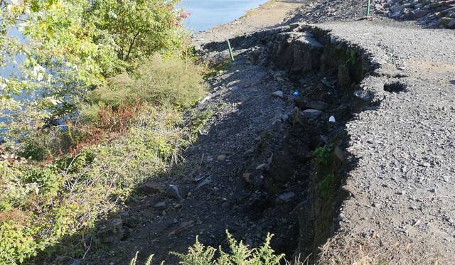 <p>A view of the erosion, or ‘sloughing,’ looking toward the Susquehanna River.</p>
                                 <p>Jennifer Learn-Andes | Times Leader</p>