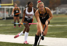 
			
				                                Lake-Lehman’s Alexa Thompson moves the ball along the sideline as Susquenita’s Jada Bert trails in the second quarter.
                                 Fred Adams| For Times Leader

			
		