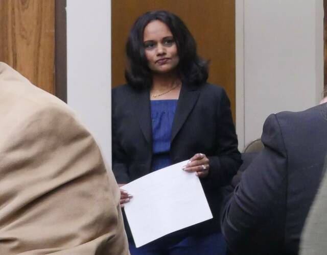 <p>Tenor Health Foundation Inc. Chief Executive Officer and founder Radha Savitala awaits her presentation regarding the purchase of Wilkes-Barre General Hospital during Monday’s Luzerne County Council work session.</p>
<p>Jennifer Learn-Andes | Times Leader</p>
