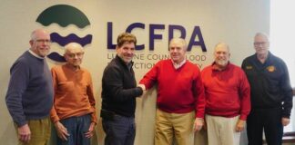 
			
				                                Luzerne County Flood Protection Authority Executive Director Christopher Belleman, fourth from left, is congratulated following Tuesdays meeting  the last before his Jan. 9 retirement. Authority Board members, from left, are: Vice Chairman William Hardwick, John Maday, Chairman Dominic Yannuzzi, Coray Mitchell and Jay Delaney.
                                 Jennifer Learn-Andes | Times Leader

			
		