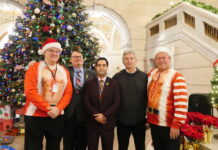 Wilkes-Barre Twp. tax break request removed from Luzerne County Council voting agenda
Luzerne County Council Chairman John Lombardo, center, presented proclamations in the county courthouse rotunda on Tuesday in recognition of four colleagues who are wrapping up their terms this month. The four departing members, from left: Brian Thornton, Greg Wolovich, Chris Perry, and Kevin Lescavage. Some council members wore holiday attire since it was the last meeting of the year.
Jennifer Learn-Andes | Times Leader