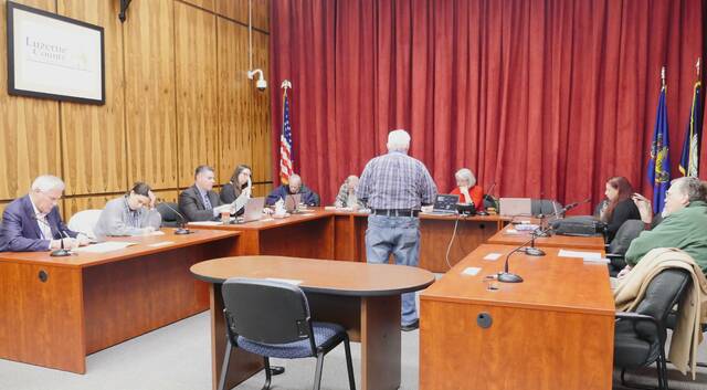132005814_web1_electboarddec17
Luzerne County Controller Walter Griffith approaches the county Election Board to speak during public comment Wednesday due to an issue with the microphones that the county administration is addressing.
Jennifer Learn-Andes | Times Leader