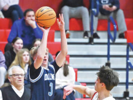 
			
				                                Dallas Kael Berry (3) hits a 3-pointer in the second quarter as Pittston Areas Jacob Ivey defends.
                                 Tony Callaio | For Times Leader

			
		