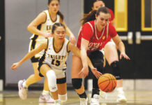 
			
				                                Lake-Lehmans Olivia Corcoran (left) and Holy Redeemers McKenzie Chimock chase a loose ball during the first quarter.
                                 Fred Adams | For Times Leader

			
		