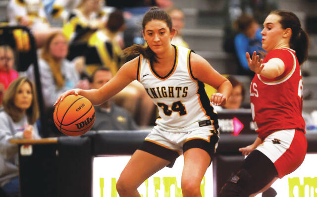 <p>Lake-Lehman’s Sofia Sparacio tries to get away from Holy Redeemer’s McKenzie Chimock in the second quarter.</p>
<p>Fred Adams | For Times Leader</p>