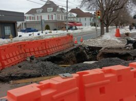 
			
				                                Repair work on Delaware Avenue in West Pittston, where the water main break occurred, continues on Wednesday.
                                 Margaret Roarty | Times Leader

			
		