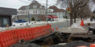 
			
				                                Repair work on Delaware Avenue in West Pittston, where the water main break occurred, continues on Wednesday.
                                 Margaret Roarty | Times Leader

			
		