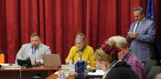
			
				                                Luzerne County Council members Joanna Bryn Smith and Harry Haas, in foreground, review paperwork during a break in the March 24 meeting in which an American Rescue Plan Act consultant contract was discussed. Shown in the background, from left, are Council Chairman Jimmy Sabatino, council Clerk Sharon Lawrence and Chief Solicitor Harry W. Skene.
                                 Jennifer Learn-Andes | Times Leader

			
		