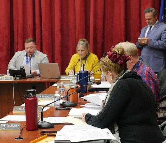 
			
				                                Luzerne County Council members Joanna Bryn Smith and Harry Haas, in foreground, review paperwork during a break in the March 24 meeting in which an American Rescue Plan Act consultant contract was discussed. Shown in the background, from left, are Council Chairman Jimmy Sabatino, council Clerk Sharon Lawrence and Chief Solicitor Harry W. Skene.
                                 Jennifer Learn-Andes | Times Leader

			
		