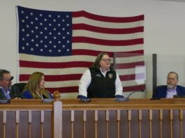 
			
				                                Luzerne County Manager Romilda Crocamo, standing, addresses attendees Tuesday during her latest town hall meeting at the Exeter Borough Building. Seated, from left, are: Chief Solicitor Harry W. Skene, Budget/Finance Division Head Mary Roselle, and Administrative Services Division Head Jim Rose.
                                 Jennifer Learn-Andes | Times Leader

			
		