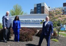 
			
				                                As Wilkes-Barre General Hospital nears a 90-day milestone under new ownership, the facilitys leadership spoke about its progress Monday. From left are: Commonwealth Health President Michael Clark, Tenor Health Foundation Chief Executive Officer Radha Savitala, and Commonwealth Health Vice President of Clinical Services Patrick Conaboy.
                                 Jennifer Learn-Andes | Times Leader

			
		