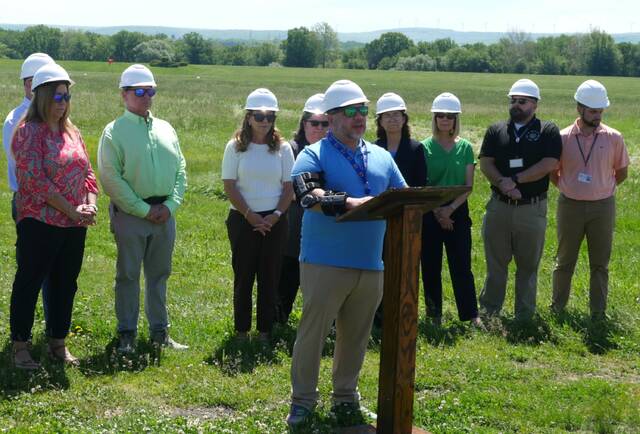 132378282_web1_ap2
Luzerne County Council Chairman Jimmy Sabatino discusses a $12.5 million project at the county-owned Wyoming Valley Airport during Tuesdays groundbreaking.
Jennifer Learn-Andes | Times Leader
