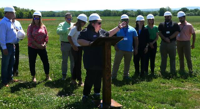 <p>Luzerne County Manager Romilda Crocamo speaks during Tuesday’s groundbreaking for a $12.5 million project at the county-owned Wyoming Valley Airport in Forty Fort and Wyoming.</p>
<p>Jennifer Learn-Andes | Times Leader</p>
