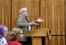 
			
				                                Liz Bradbury, chair of the Lehigh County Human Relations Commission, attended Tuesdays Luzerne County Council work session to discuss a proposed anti-discrimination ordinance here, saying she will provide training at no cost. Seated, from left, are ordinance advocates Shayla Lovenduski and Caela Bernecker, of West Wyoming.
                                 Jennifer Learn-Andes | Times Leader

			
		